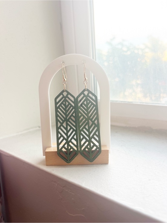 Jewelry - Geometric Laser-Cut Dangle Earrings in Olive Green